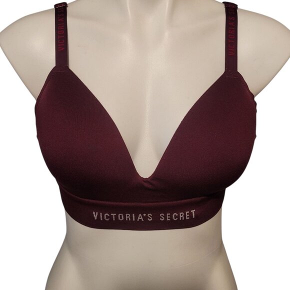 Victoria's Secret Logo Comfort Bra Burgundy Size Large Maroon - Picture 1 of 6
